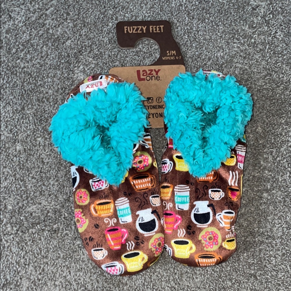 Lazy One Coffee Cup Slippers with Turquoise Lining